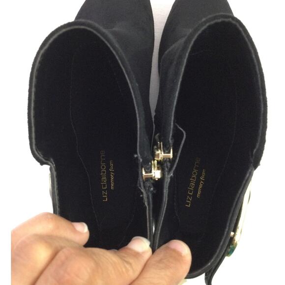 Liz Claiborne Vegan Leather Memory Foam Wedge Gold Tone Buckle Ankle Bootie 7M - Picture 12 of 13